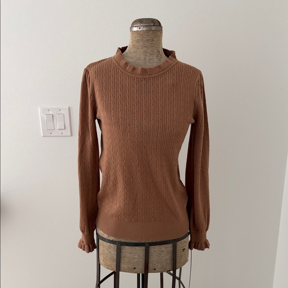 Adrianna Papell Tan Ribbed Crewneck Sweater- Women’s Size Small